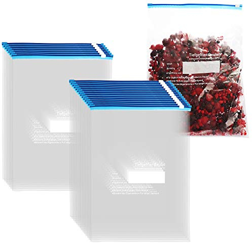 com-four® 21x Sacche congelatore 6L con chiusura – Buste riutilizzabili per conservazione alimenti – Sacchetti multiuso per freschezza e protezione aromi fino a -40°C (6 L - 21 pezzi)