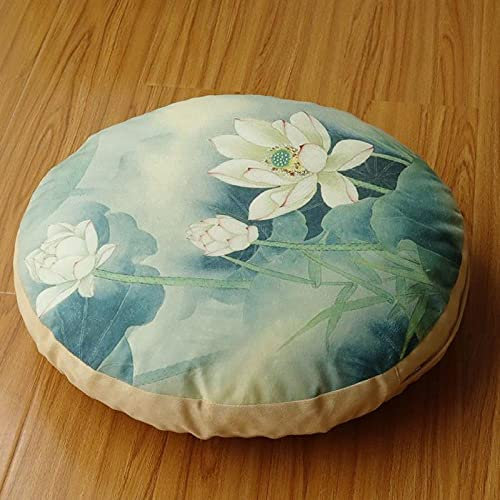 ANGANGAN Meditationskissen, runde Form, 40 x 40 cm, grünes Blatt, Lotus, Meditationsmatte, Baumwolle, Leinen, bequem, Wohnzimmer, Garten, Terrasse