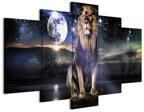 B&D XXL - Wandbilder XXL Tiere 200x100cm 5 tlg - Wand Deko Leinwand Bilder Groß Wanddeko Wohnzimmer Schlafzimmer Kunstdrucke - Abstrakt Löwe Landschaft Mond Sterne g-C-0385-b-m