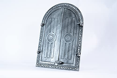 SEZAM doppelte Räucherofentür aus Gusseisen, mit Türriegel, halbrund, Tür für Smoker - Ofentür - Steinofentür, 39.50x3.50x58.50cm, altsilberfarben bemalt
