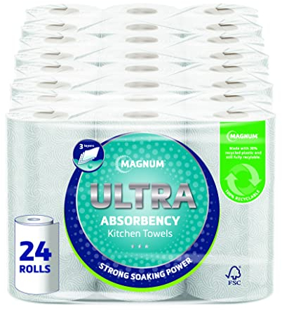 Magnum Ultra Absorbency Kitchen Roll - Strong & Durable, Bulk Buy (Pack of 4 x 6 Rolls, totaling 24 Rolls)