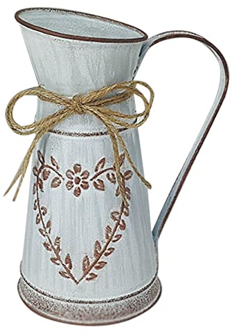 ZYFFHG Shabby Chic Vase à Fleurs Vintage Galvanisé Rustique Pichet en Métal pour Fer avec Anse la Décoration de Table Salon Jardin Balcon
