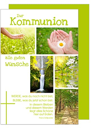 Edition Seidel Premium Glückwunschkarte zur Kommunion mit Umschlag. Kommunionskarte mit Spruch Karte Grusskarte Wald Hände Junge Mädchen (KO229 SW022)