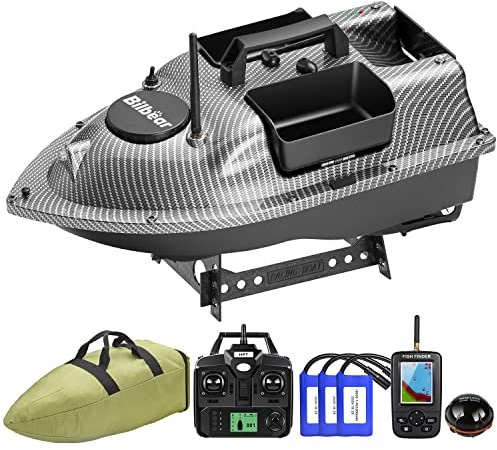 GPS Köderboot Köderlieferboot Futterboot mit GPS Fischköderboot Karpfenfischköderboot,LCD Fischfinder mit Sonarsensor,Ersatzbatterien,Handtasche (Kohlenschwarz Boot mit Fischfinder)