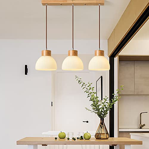 ENXING Hängeleuchte E27 Moderner Kreativer Esstisch Kronleuchter Holz Pendellampe Glasschirm Höhenverstellbarer Pendelleuchte 3 Köpfe Esszimmer Schlafzimmer Büro Bar Deckenleuchte
