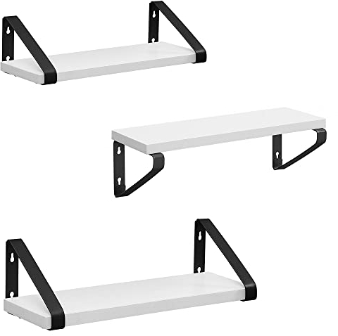 VASAGLE Wandregal, Schweberegal, 3er Set, Regalbrett, 2 Montagemöglichkeiten, 30/35/40 cm, für Wohnzimmer, Küche, Arbeitszimmer, Badezimmer, weiß-mattschwarz LWS033B14