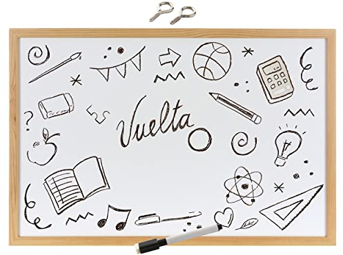 60x90cm Whiteboard mit Holzrahmen, Kreidetafel Löschbar, Weiß Tafel Schwarzer Marker