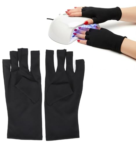 Guantes Anti UV para Lámpara de Uñas de Gel, Guantes de Protección Profesional para Manicura, Guantes con Protección UV, Guantes sin Dedos para el Cuidado de la Piel del Arte de las Uñas,(Negro)