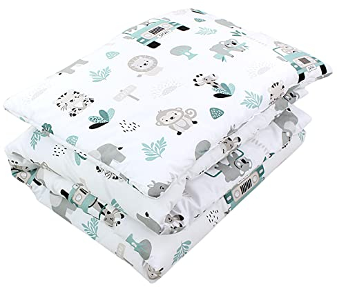 TupTam Kinder Gemusterte Bettdecken Set Ganzjahresdecke Bettdecke Kopfkissen Flachkissen 2tlg., Farbe: Zoo Grün, Größe: 135x100 cm