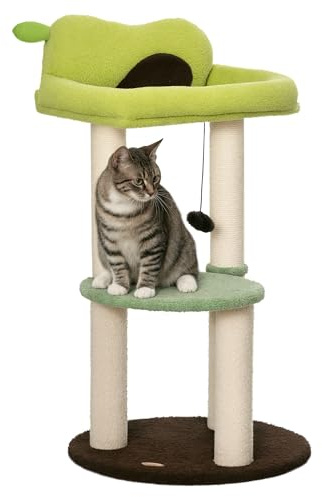 PawHut Árbol Rascador para Gatos Altura 83 cm Torre para Gatos con Cama en Forma de Aguacate Plataforma Postes de Sisal y Bola Colgante Ø44x83 cm Verde