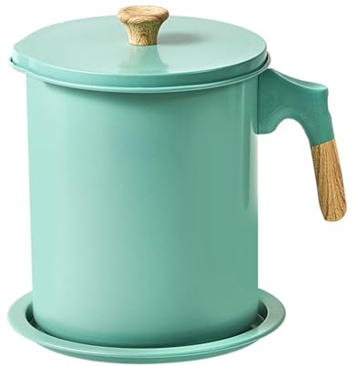 Contenedor de grasa para tocino con colador, filtro de grasa doméstico verde Recipiente de acero inoxidable para grasa de cocina con tapa para almacenar aceite de freír