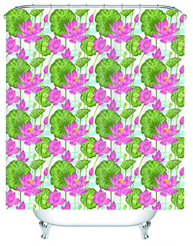 EHOMERY Duschvorhang Nach Maß Duschrollo Schmal Lotusteich Polyester Fuchsiengrün Rostfreie Ösen Und 12 Hakenringe, 90X180Cm