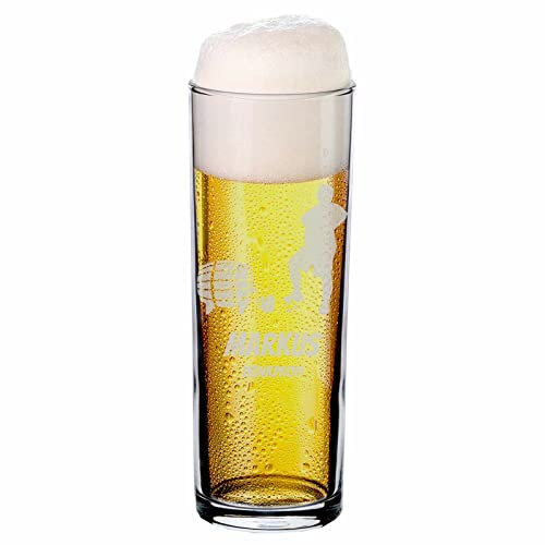 LUXENTU Kölschglas mit Gravur, Kölner Stange mit 0,2 Liter Eichung, Personalisierte Lasergravur mit Name & Motiv, Geschenk für Fußball-Fans, Spieler mit Bierfass