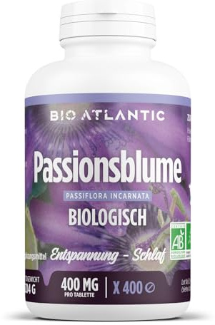 Bio Passionsblume 1600 mg pro Tag - ENTSPANNUNG, SCHLAF - 400 Tabletten | Premium Naturprodukt & Rein pflanzlich