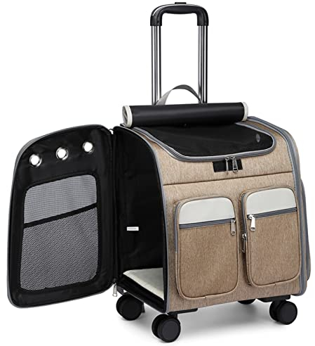 Katzenrucksack mit mehreren Taschen für Reisen – atmungsaktive Tragetasche mit Rollen für bis zu 8,2 kg Haustier – passend für Maine Coon, Yorkie & Chihuahua – Katzenträger & Reiseprodukte