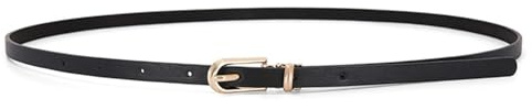 LECTNORE Cintura in pelle sottile da donna per abiti Cintura in vita sottile con fibbia in metallo per pantaloni da abito in jeans (nero)