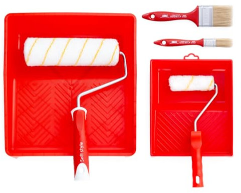 PENNELLIFICIO 2000 | Kit per Verniciatura con 2 Vaschette, 2 Rulli, e 2 Pennelli, Set Pittura, Per Verniciare, Idropittura, Pareti Interne, Lisce e Poco Ruvide - Made in Italy