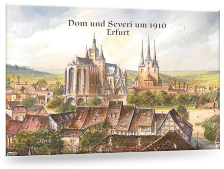 VALDEIG Kühlschrank Magnet Alt Erfurt - Dom & Severi um 1910 - Kühlschrankmagnet Deutschland, Germany, Thüringen Souvenir, Magnete für Kinder, Kühlschrankmagnete Geschenk für Magnetkühlschrank