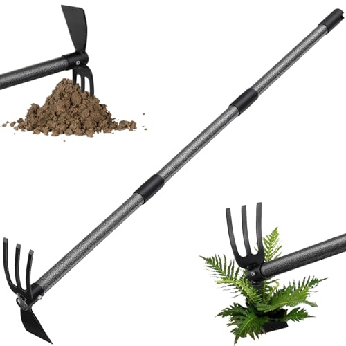 Garden Hoe Tool, 2-in-1 Heavy Duty Dual-Head Weeding Tool, 45 Adjustable Long Handle Cultivator for Weeding, Tilling, Lawn Yard Flower Bed Gardening Tool