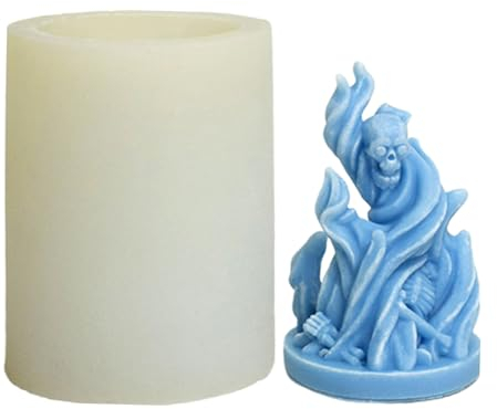 Moule en silicone en forme de tête de mort flamboyante, moule à bougies en forme de crâne d'Halloween, moule réutilisable pour moulage de résine époxy, aromathérapie, savon, bougie