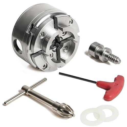 NCK-G3.75 3.75 4 Jaw Key Self-Centering Chuck, Thread 1X8TPI, with NCK-3.75Z-DJDD Dovetail Jaws, Wood Screw, Two Nylon Washers, T Handle Allen Key