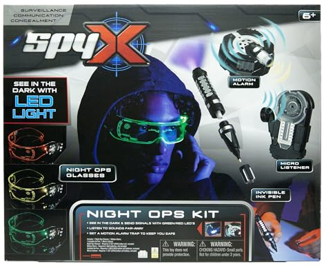 SpyX Night Ops Kids Kit with Night Vision Goggles, Invisible Ink Pen, Micro Listener and Motion Alarm - 4 Spy Gadget Tools for Secret Missions in the Dark - Ages 6+ Role Play Adventure Set
