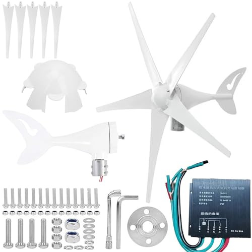ZHOZHUT Wind Power Generator, 100W / 200W / 300W Home Wind Turbine Generator Kit 12V/24V Wind Turbine Generator Kit, With Controller And 5 Blades, Low Noise High Efficiency For Farms, Homes,100W,24V