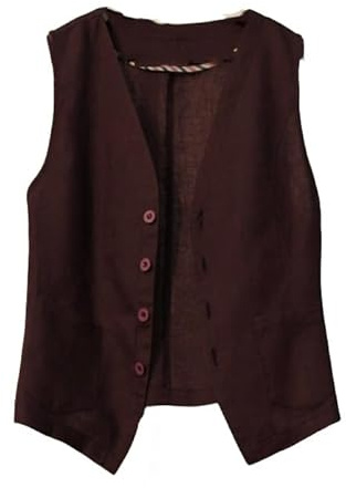 OutFyt Gilet da Donna in Cotone E Lino, Giacca Blazer Gilet con Tasche Casual Blazer Senza Maniche Cardigan Giacca Gilet Capispalla Femminile Gilet Chic Top Marrone XL