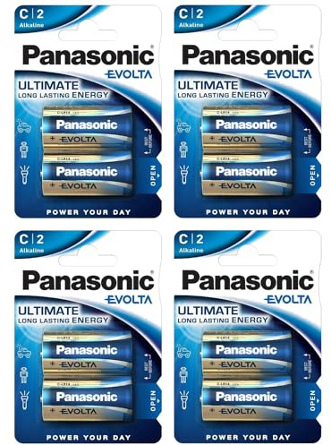 PANASONIC - Lote de 4 ampollas de 2 pilas Evolta Baby C LR14-1,5 V