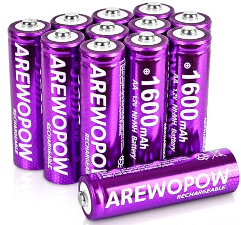 AA Rechargeable Batteries, NIMH Pre-Charged Double A Battery 1.2V 1600mAh High Capacity for Garden Landscaping Solar Lights and Other Everyday Electronic Devices, Pack of 12