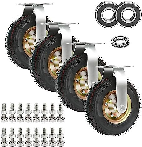 Lenkrollen Schwerlastrollen 4er-Set pneumatische Lenkrollen, leise, industrielle Lenkrollen, robuste Gummi-Lenkrollen, mit Schrauben, rollt sanft, geräuschlos, feste/lenkbare Lenkrollen(Fixed,150mm/6i