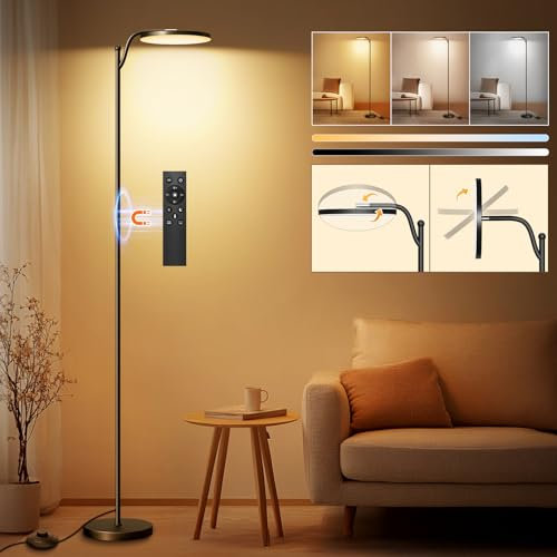 HANDSONIC Lampada da soffitto a LED da 32 W, dimmerabile, 183 cm, 3000 lumen, dimmerabile, con funzione memoria, 2700 K-6500 K, colore nero, lampada da terra a LED, timer da 1 H con telecomando per