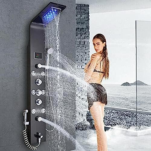 Système De Tour De Panneau De Douche En Acier Inoxydable, Pommeau De Douche Cascade À LED, Système De Massage De Pluie De Robinet À 6 Fonctions Avec Jets De Corps