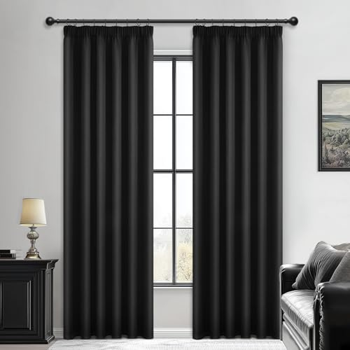 MRTREES Blackout Vorhang vorhänge 225 cm lang gardinen modern Vorhang 140 cm breit vorhänge schwarz küchenfenster gardinen für Wohnzimmer Schlafzimmer Küchen jugendzimmer Junge 2er Set