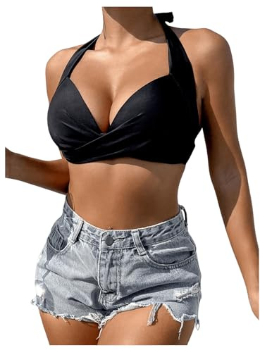 GORGLITTER Damen Bikini Oberteil Push Up Neckholder Bikini Top Triangel | Bikini Oberteil Push Up, Neckholder Bikini Top, Halter Bikini Oberteil, Sommer Strand Outfits
