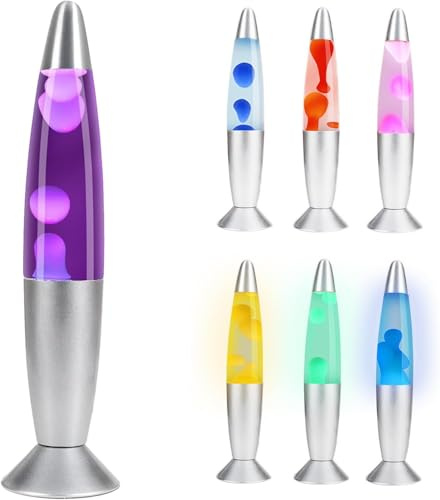 CELLUSTOP Lavalampe LED, mehrfarbig, in Form einer Rakete, robustes Glas, Aluminium, Nachtlicht mit Flüssigwachsbewegung, konstanter Lavastrom, LED-Licht, 7 alternative Farben