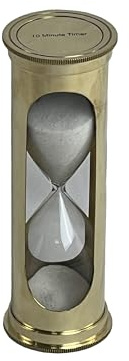 Temporizador de arena de latón de 10 minutos | 5 x 5 x 15 cm | Reloj de arena decorativo vintage