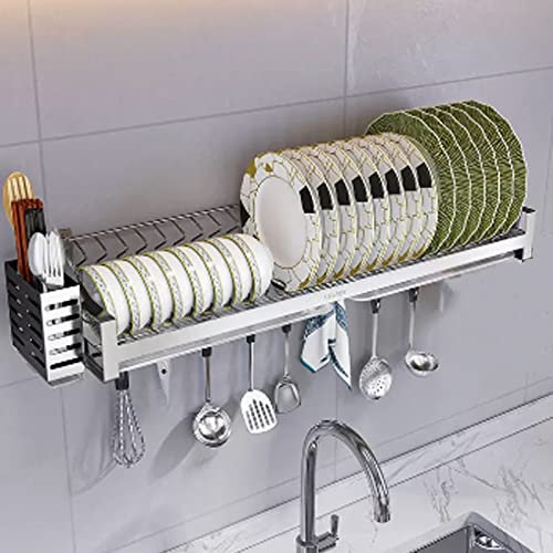 OZBMA for Kitchen Counter,Dish Rack Stainless Steel with Removable Cutlery Holder Emovable Utensil Holder,Silver 54.5x23x12CM (Silver 89x23x12CM)