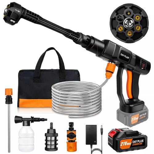 4000W Electric High Pressure Washer 300Bar / 3000 PSI Jet Wash Patio Car 6 in 1 Adjustable Nozzle, with 1pcs 3.0Ah Battery, 5m Hose