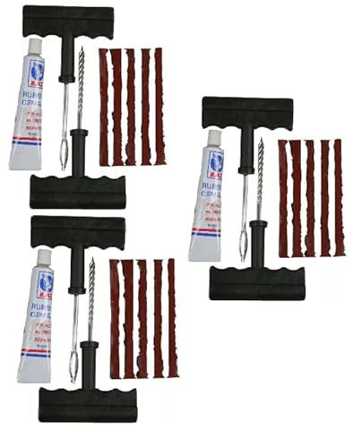 Benson dyck24 3 x AutoReifen-Reparaturset, 9-teilig, mit Flickzeug und Klebstoff für Auto, Motorrad und Fahrrad, Pannenhilfe, Notfalraparatur, Notfallwerkzeug, Schnellreparatur