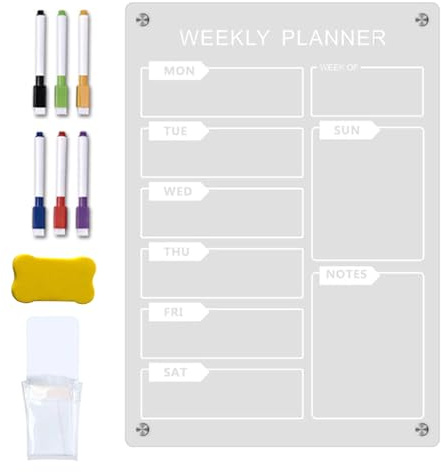 Akrylkalender för kylskåp, veckoplanerare avtorkningsbar, akrylic månadsplanering, whiteboard akryl transparent, torr avtorkbar magnetisk tavla för kylskåp, månadsvis veckoplaneringstavla