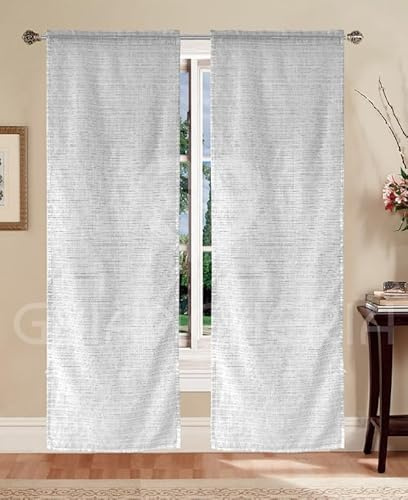 GBiancheria Coppia Tende a Vetro FIONA Traslucido Effetto Lino con fili Argentati 60x150 60x240 per Finestra e PortaFinestra pronte da appendere (Grigio, 60x240cm)
