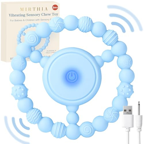 MIRTHIA Vibrating Sensory Chew Toys - Rechargeable Teething Toys for Baby Teether Autism Chew Toys Sensory Chew Toys Special Needs Developmental Toys for Babies 3+ Months Autistic Children Autism Toy