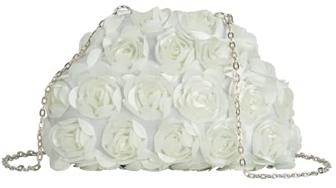 MilyaDE Damen Clutch Blumen Elegante Brauttasche Hochzeit Party Kleidertasche Abendtasche Handtasche mit Kette Kiss Lock