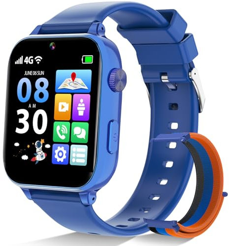 Alutoria 4G Smartwatch Bambina, Orologio GPS Bambini, Con Videochiamata e Telefono, WIFI/GPS/LBS Contapassi/Ricevi SMS SOS Modalità Scuola Sveglia, Regali per Bambini Dai 4 Anni in Su, Blu tenue