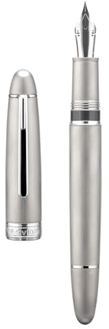 Asvine J16 Penna stilografica in titanio spazzolato, Jowo Riempimento a stantuffo flessibile, pennino sottile, design con finestra dell'inchiostro con chiave a brugola e scatola per penne
