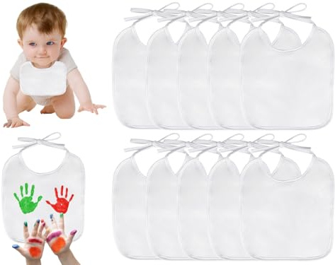 Baberos Sin Plástico para Bebé,10pcs Baberos para Pintar Bebés,Babeross Blancos para Pintar,Babero Rectangular,Babeross Bebé Blanco,Babeross Impermeables de Algodón