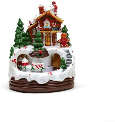 DAZZLEEX Casa di villaggio di Natale con treno in movimento, decorazione natalizia in resina a batteria, alimentata tramite USB, decorazione natalizia per la casa (A)