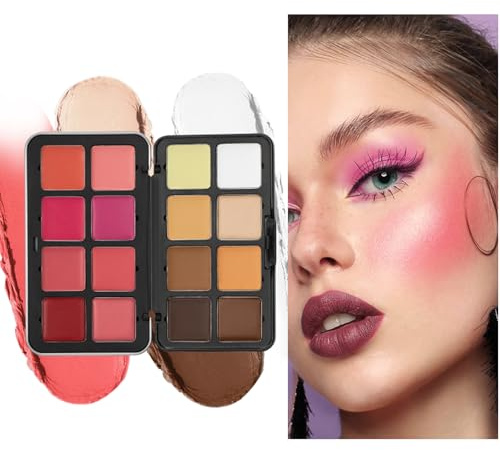 Palette de Fard à Paupières | Palette Fard à Joues et Highlighter 16 Couleurs Texture Crème | Longue Tenue Résistant à l'Eau Correcteur Illuminateur pour Femmes Maquillage Visage Noël Mariage Fête Voy