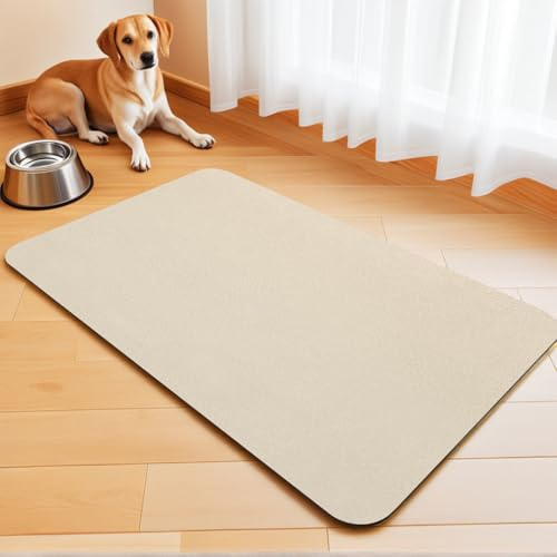 Napfunterlage Hund Hundenapf-Unterlage Hunde-Futtermatte Große Katzematte für Futter- und Wassernäpfe Hunde-Fütterungsmatte rutschfeste Katzen-Futtermatte Fleckenfrei (Beige, 44 x 71 cm)